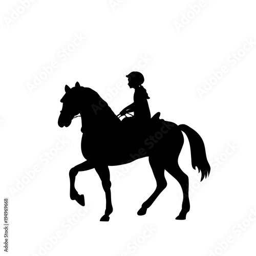 Silhouette girl rider horseback equitation