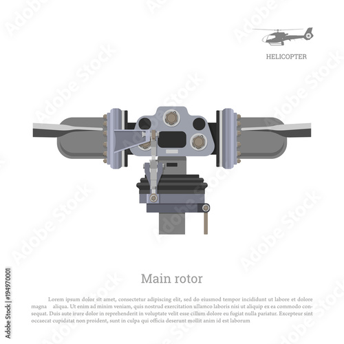 Blueprint of main rotor of helicopter. Industrial drawing of gearbox part. Detailed isolated image of craft propeller