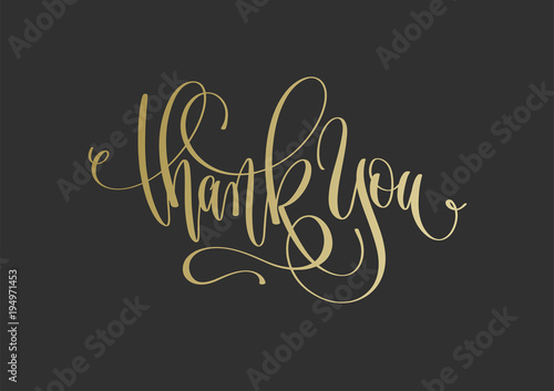 thank you - golden hand lettering inscription text on dark backg