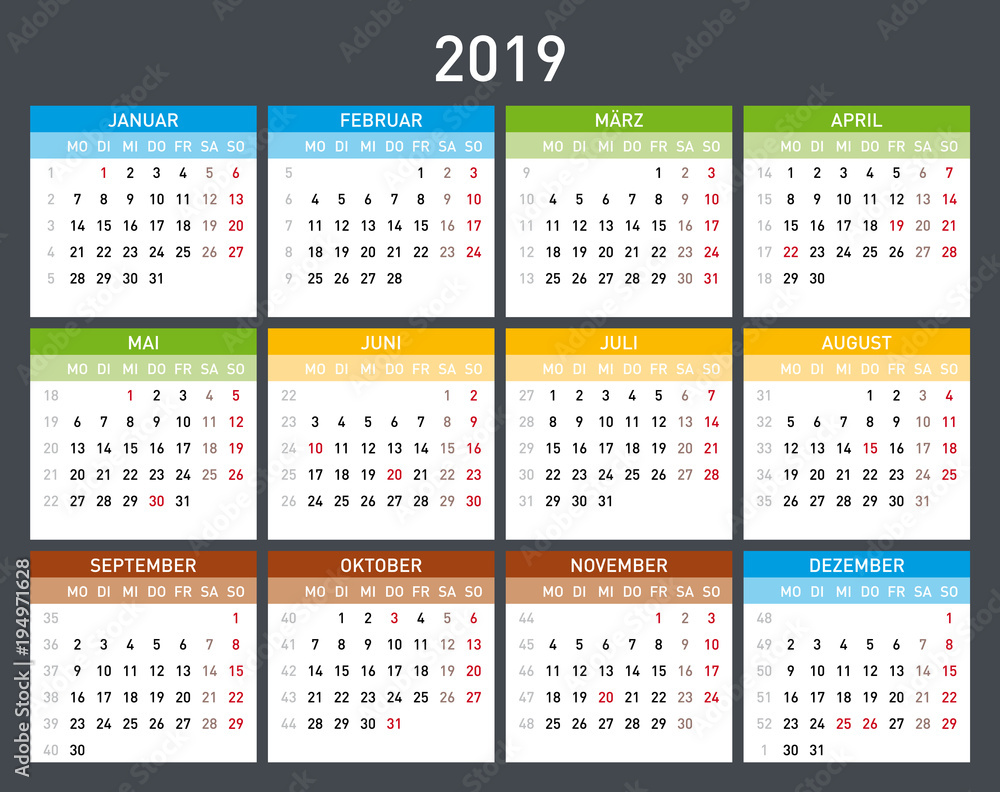 Kalender 2019 Stock Vector | Adobe Stock