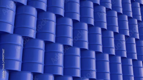 Blue Oil barrels wall composition 3d illustration
