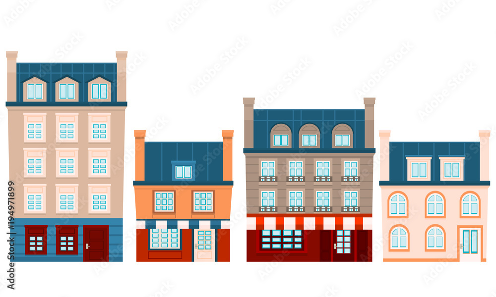 Set of Houses France. Flat design. Vector illustration Set of Houses France. Flat design. Vector illustration