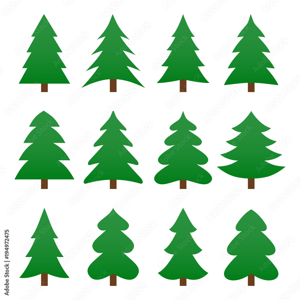 Set of different fir trees. Christmas collection. Vector illustration.