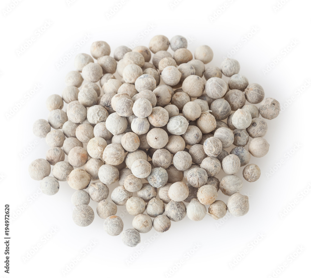 White peppercorns isolated on white background White peppercorns isolated on white background