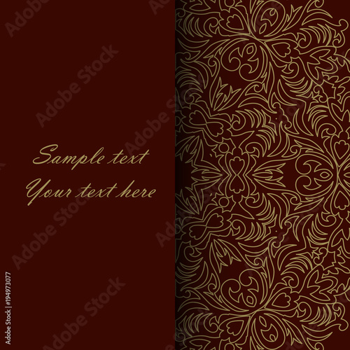 Illustration background with beautiful ornaments and strip for text. Pattern for invitation or greeting card.
