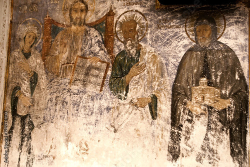 Byzantine frescoes in the Narthex, detail from the monastery of St John The Theologian, Patmos island, Greece. photo