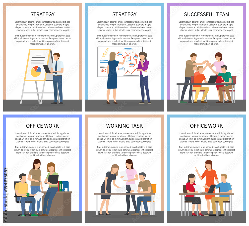Strategy and Office Work Set Vector Illustration Strategy and Office Work Set Vector Illustration