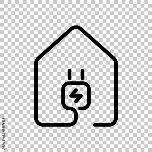 house with electric power plug icon. line style. On transparent background.
