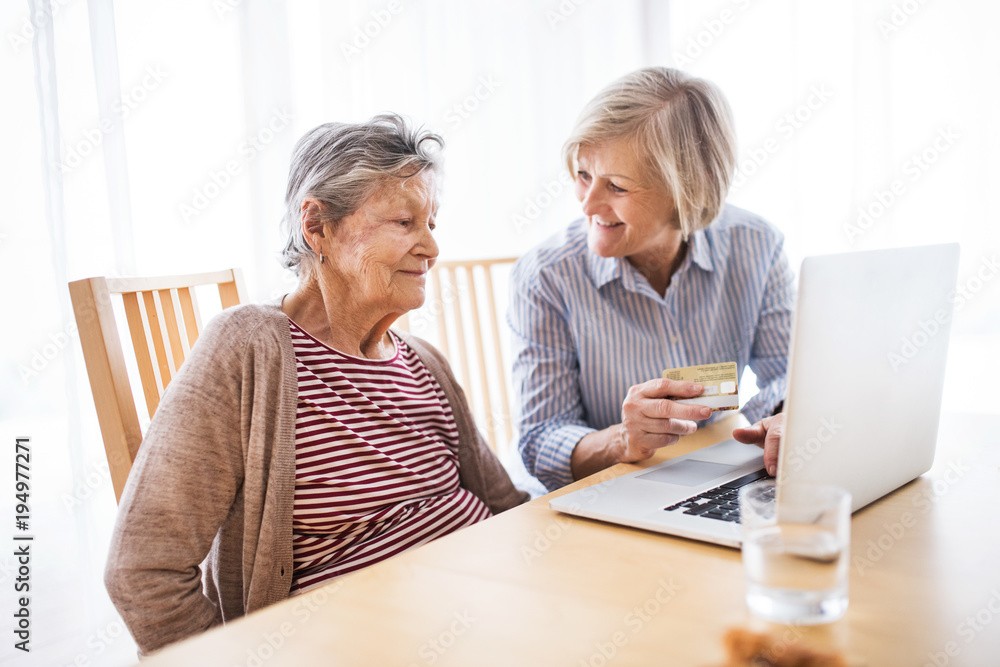 Senior woman with her mother with laptop at home. Senior woman with her mother with laptop at home.