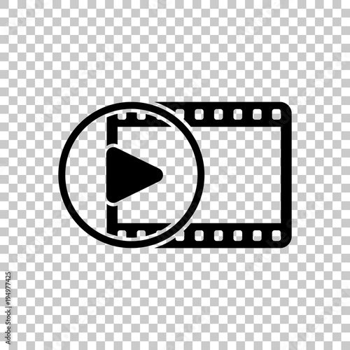 movie strip with play symbol in circle. simple silhouette. On transparent background.