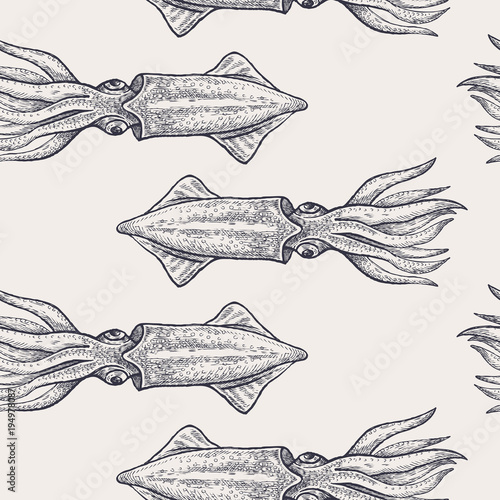 Seamless vector pattern with squid.