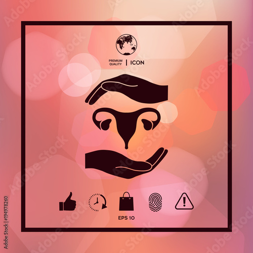 Hands holding Female uterus - protection symbol