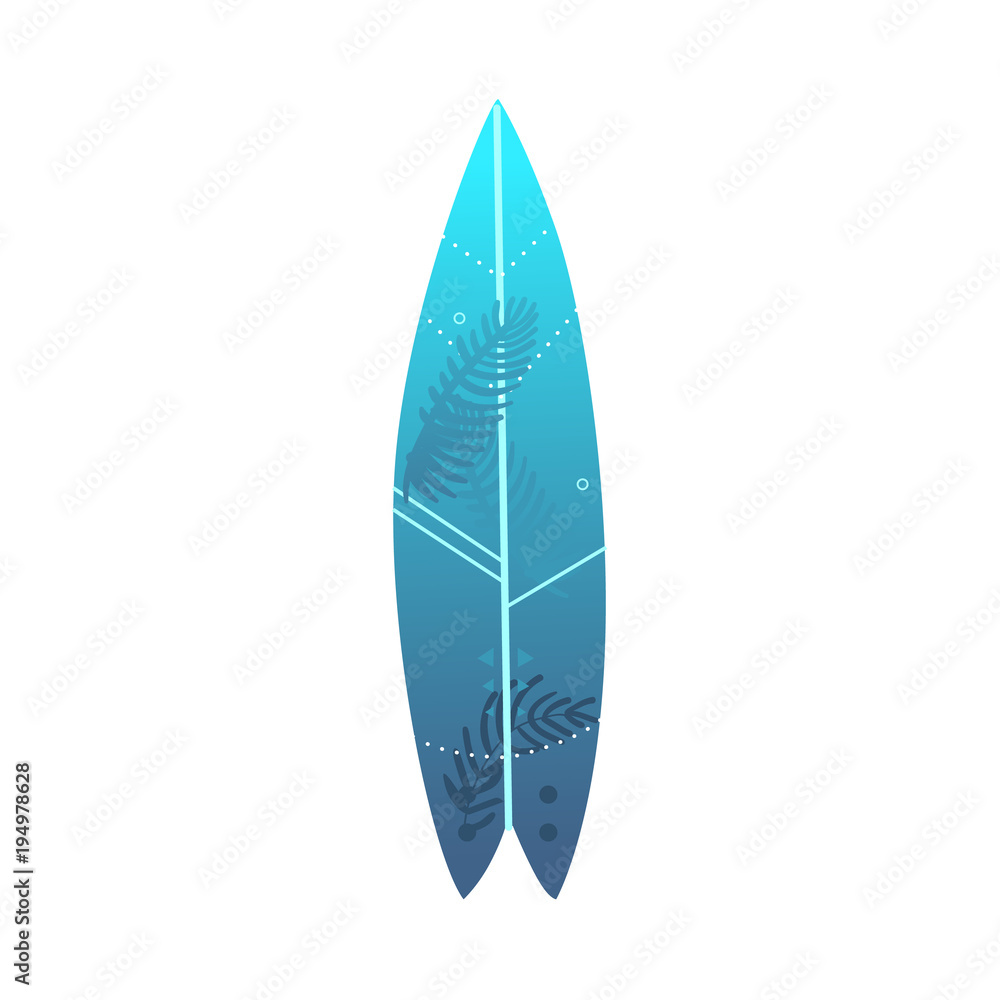 Stylized decorated surfboard, surf board, flat cartoon vector illustration isolated on white background. Flat cartoon vector illustration of surf board, surfboard, active summer vacation object Stylized decorated surfboard, surf board, flat cartoon vector illustration isolated on white background. Flat cartoon vector illustration of surf board, surfboard, active summer vacation object