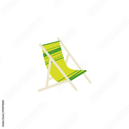 Stylized flat cartoon vector illustration of striped lounge chair, tanning bed - summer beach vacation symbol, isolated on white background. Cartoon lounge chair, tanning bed for relaxing on the beach