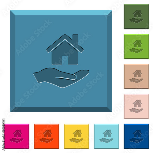 Home insurance engraved icons on edged square buttons © botond1977