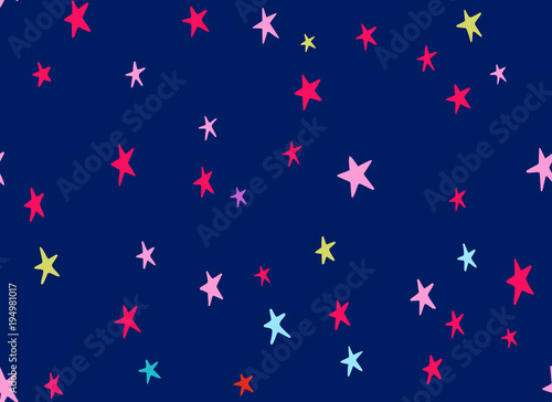 Seamless pattern Dark-blue background colorful stars