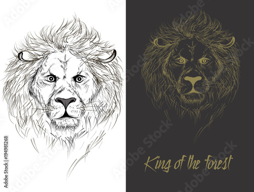 Vector Black and White Tattoo Lion Illustration