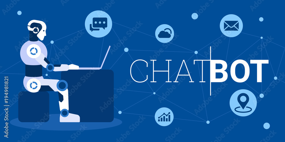 Chat bot using laptop computer infographic Stock Vector | Adobe Stock