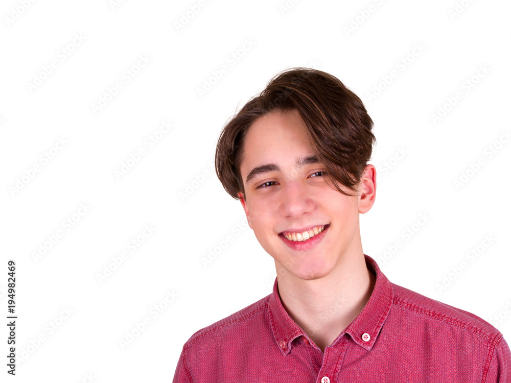 Handsome teen boy looking at camera. Portrait of smiling teenager. Happy  young man, isolated on white background, close-up Stock-Foto | Adobe Stock