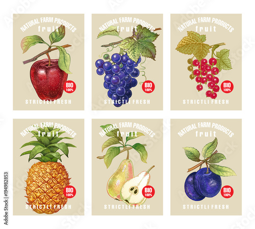 Price tags for berries and fruits.