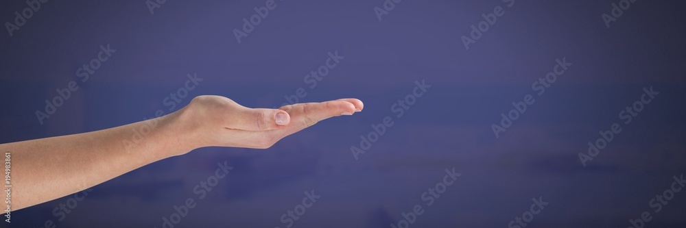 Hand open with blue background