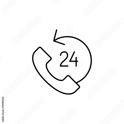 24 hours customer support symbol line vector black icon