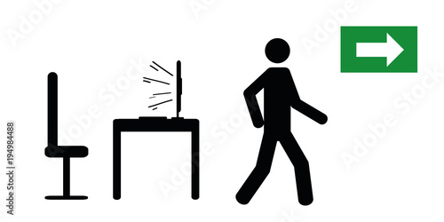 mann verlässt büroarbeitsplatz piktogramm
