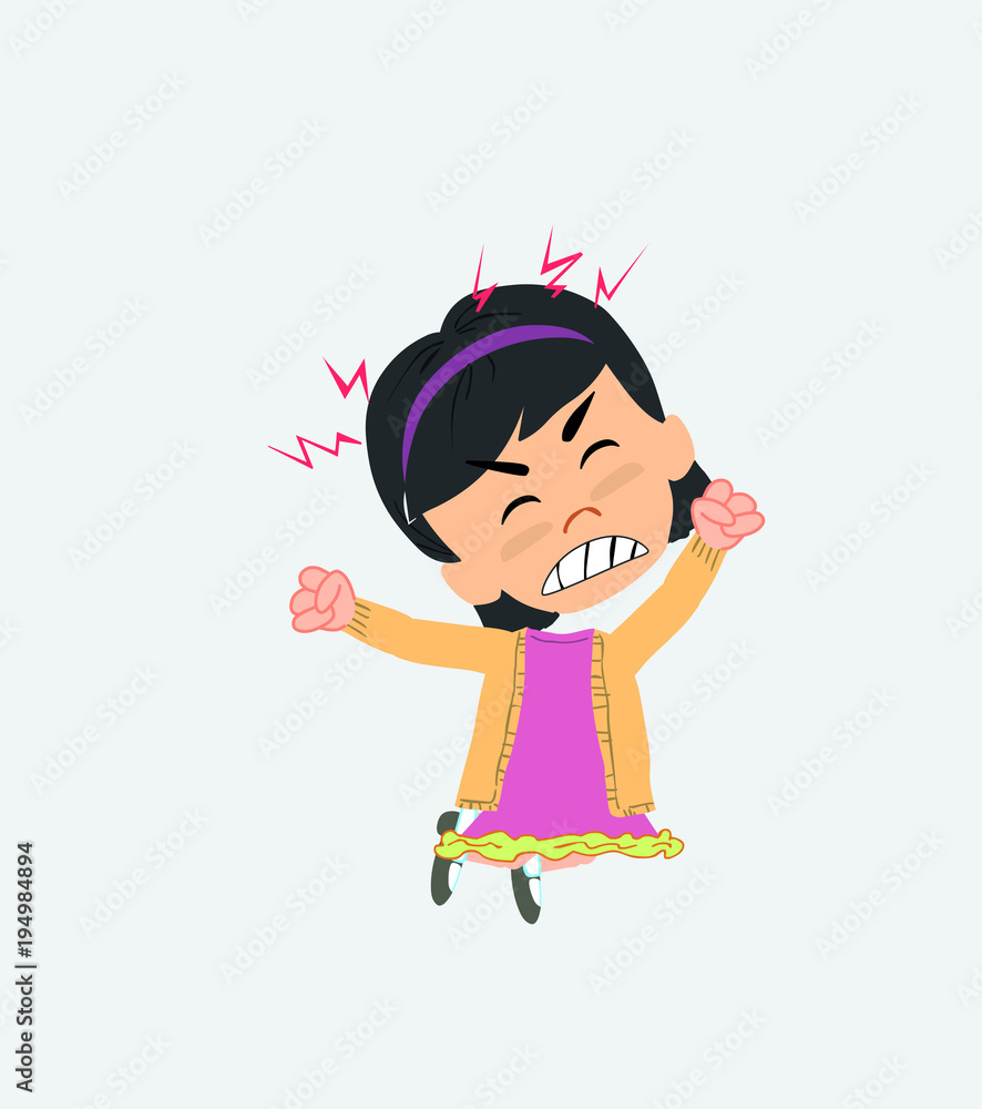 Asian girl jumps angry. Asian girl jumps angry.
