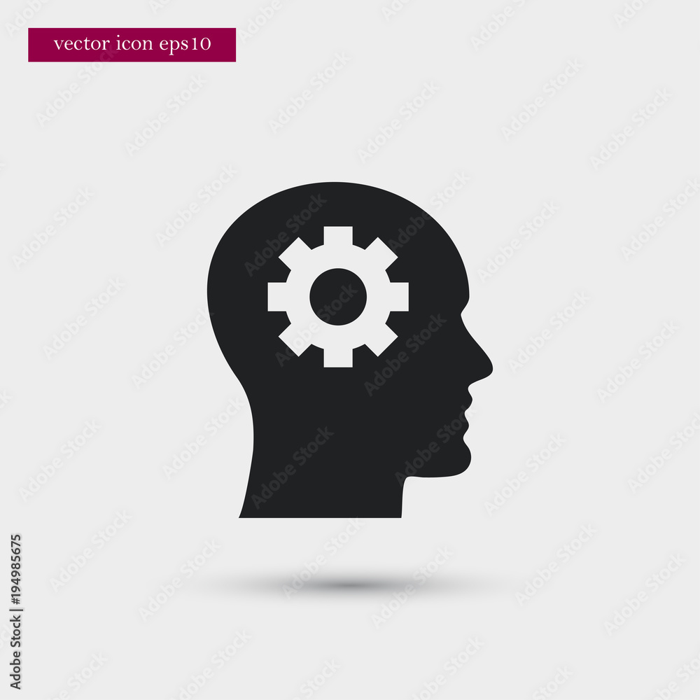 Gear in head icon simple education vector sign Gear in head icon simple education vector sign