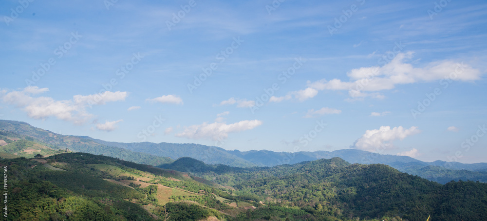Panoramic background of Landscape Mountain with sky and cloud.