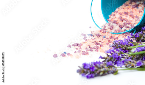 Lavender flowers and bath salt for aromatic spa