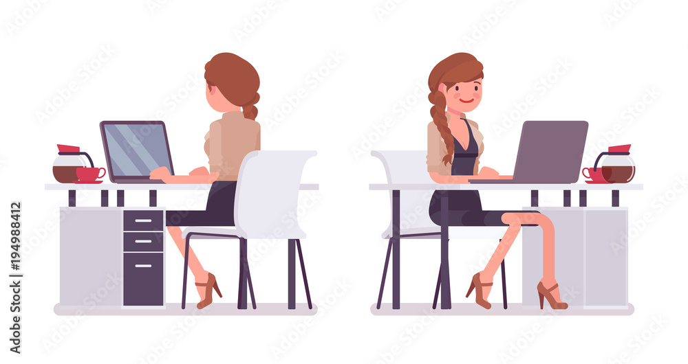 Pretty female office employee sitting at desk Pretty female office employee sitting at desk