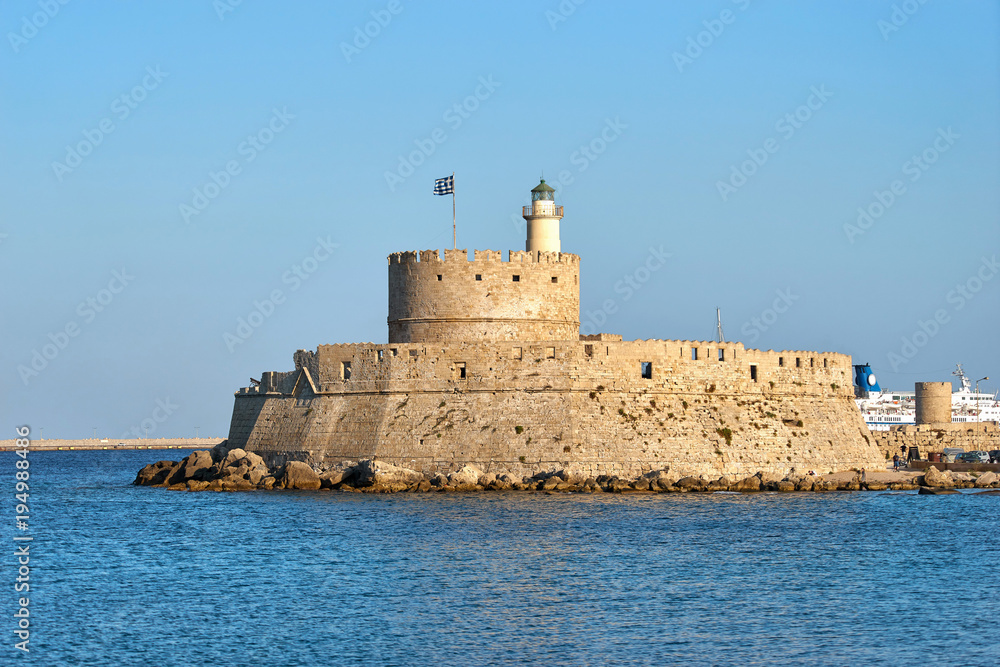 Fortress of St. Nicholas in Mandraki port of Rhodes