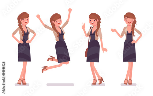 Pretty female office employee feeling positive emotions