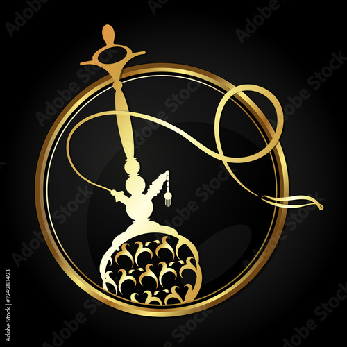 Hookah with a gold ornament in a circle