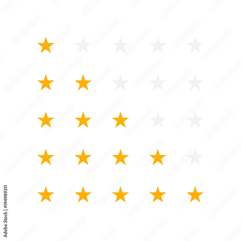 Set of yellow rating stars. Vector illustration Set of yellow rating stars. Vector illustration