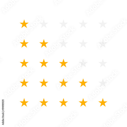 Set of yellow rating stars. Vector illustration