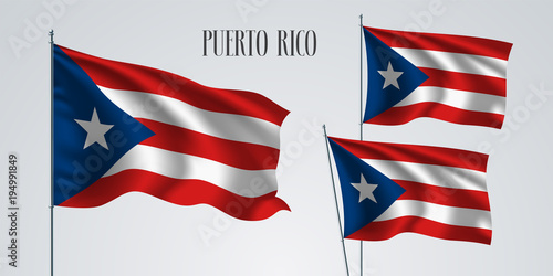 Puerto Rico waving flag set of vector illustration