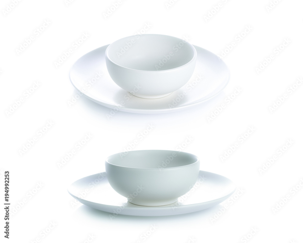 White bowl in white dish on white background White bowl in white dish on white background