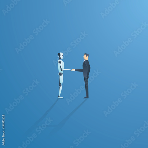 Ai or artificial intelligence vector concept with ai robot handshake with human. Symbol of future cooperation, technology advance, innovation.