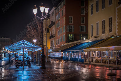 Beautiful streets of the night city of Nice in the south of France