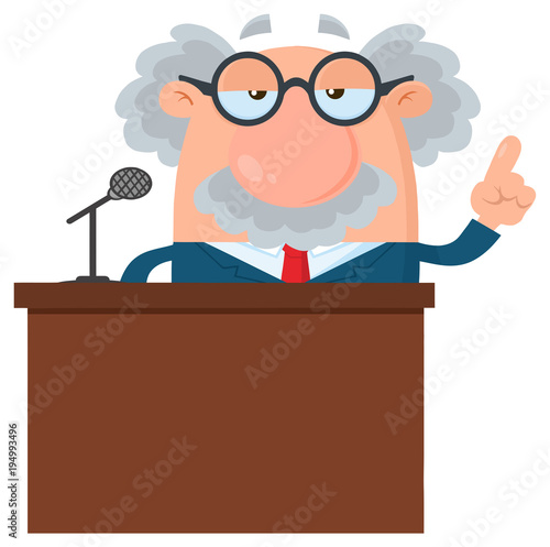 Professor Or Scientist Cartoon Character Speaking Behind a Podium  Illustration Flat Design Isolated On White Background