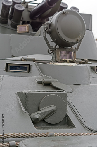 window for viewing in a protective shield on Russian patrol vehi