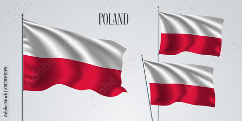Poland waving flag set of vector illustration