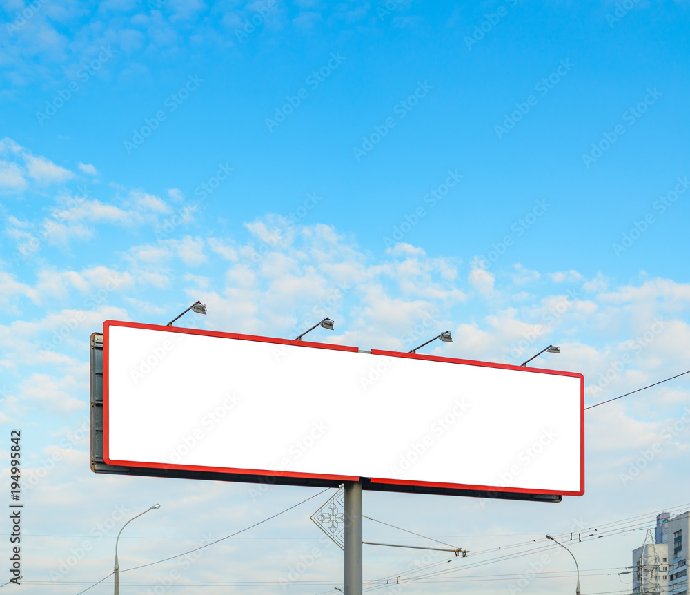 Blank white billboard on background with cloudy sky, mockup Blank white billboard on background with cloudy sky, mockup