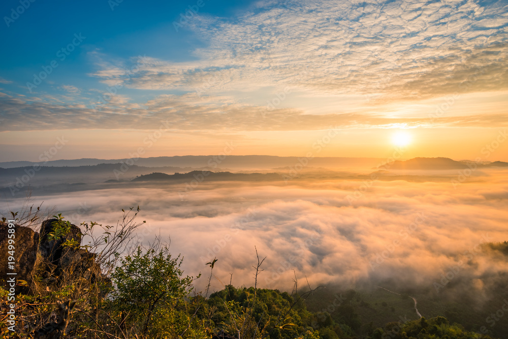 Sunrise and the mist in winter morning Sunrise and the mist in winter morning