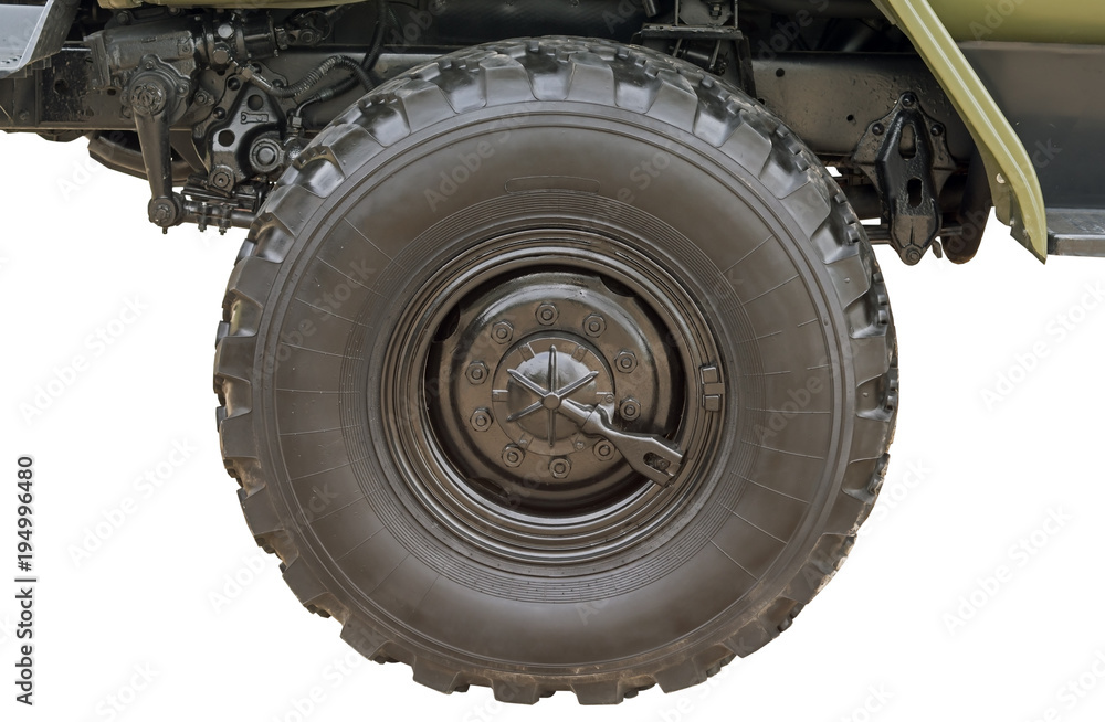 Naklejka premium Chassis pneumatic stroller the Soviet artillery multiple rocket launchers on white