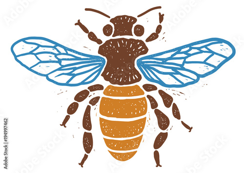 Bee linocut linocut illustration, draw, ink, vector