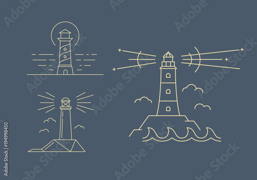 Lighthouse logotype. Line icons