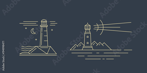 Lighthouse logotype. Line icons
